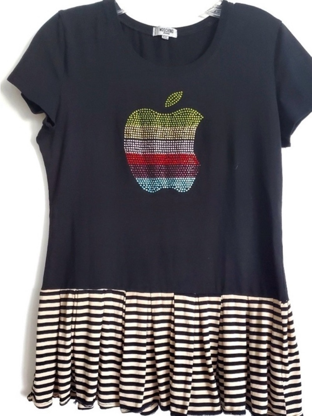 Moschino Black Top with Multicolor Apple Rhinestone